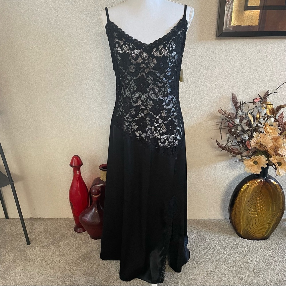 🔥SEXY🔥 Black Lace Vintage Long Maxi Nightgown Full Slip Dress Chemise Lingerie